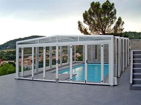 one piece swimming pool with orion pool enclosure.