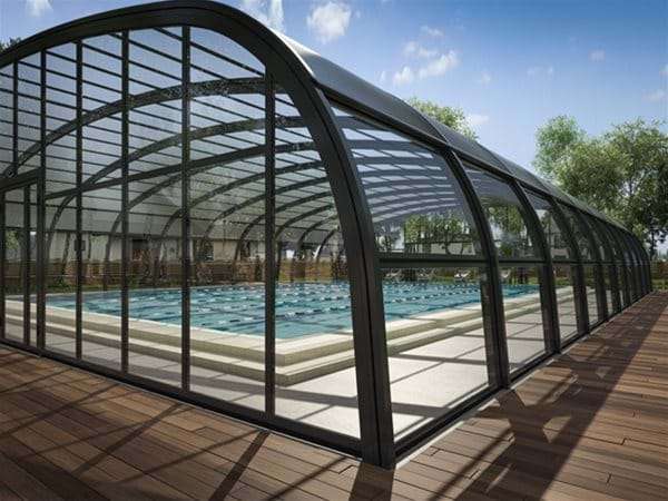 one piece swimming pool with endless summer pool enclosure.